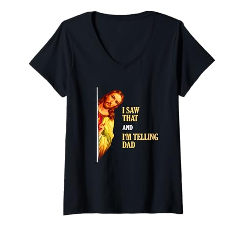 Damen Ich Habe gesehen, DASS ich Papa einen lustigen religiösen christlichen Jesus erzähle T-Shirt mit V-Ausschnitt Damen Ich Habe gesehen, DASS ich Papa einen lustigen religiösen christlichen Jesus erzähle T-Shirt mit V-Ausschnitt von I Saw That I'm Telling Dad Religious Christian