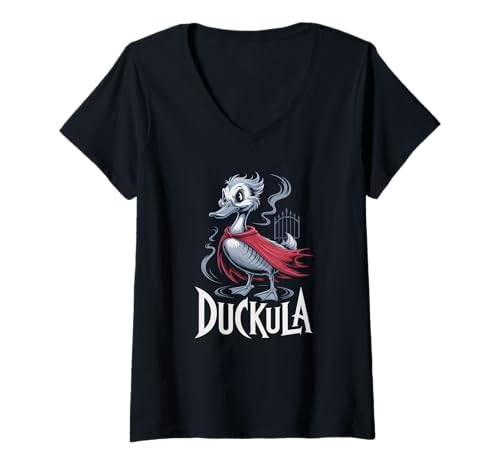 Damen Sarkastische Halloween GRAF Duck Farm Ente Horror Huhn T-Shirt mit V-Ausschnitt Damen Sarkastische Halloween GRAF Duck Farm Ente Horror Huhn T-Shirt mit V-Ausschnitt von I Speak Fluent Fowl Language Silly Ducks Farmer
