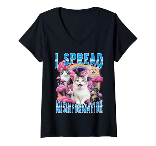Damen Ich verbreite Fehlinformationen Lustige Bootleg-Katze T-Shirt mit V-Ausschnitt Damen Ich verbreite Fehlinformationen Lustige Bootleg-Katze T-Shirt mit V-Ausschnitt von I Spread Misinformation Funny Bootleg Cat