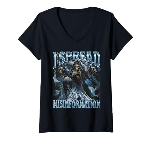 Damen I Spread Misinformation Lustiges Cooles kantiges hartes Skelett-Meme T-Shirt mit V-Ausschnitt Damen I Spread Misinformation Lustiges Cooles kantiges hartes Skelett-Meme T-Shirt mit V-Ausschnitt von I Spread Misinformation Funny Hard Skeleton Meme