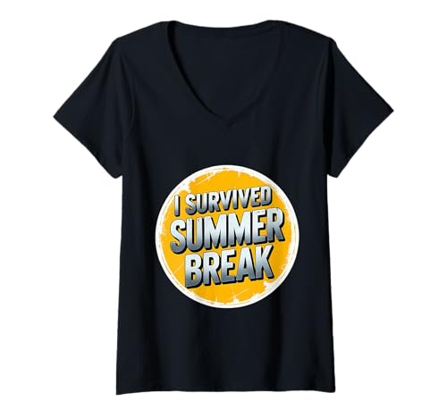 Damen Ich Habe die Sommerpause überlebt Lustiger Schulanfang, Schüler, Lehrer T-Shirt mit V-Ausschnitt von I Survived Summer Break Funny Products