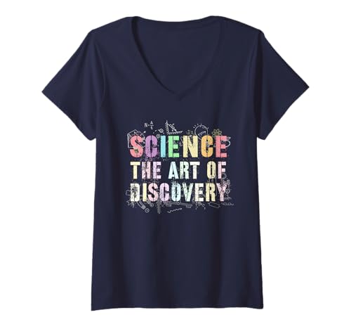 Damen Cool Science Die Kunst von Discovery Squad Team Teacher Learn T-Shirt mit V-Ausschnitt Damen Cool Science Die Kunst von Discovery Squad Team Teacher Learn T-Shirt mit V-Ausschnitt von I Survived Think Stud Inspire School STEM Crew