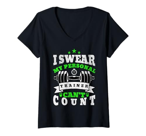 Damen I Swear My Personal Trainer Can t Count T-Shirt mit V-Ausschnitt Damen I Swear My Personal Trainer Can t Count T-Shirt mit V-Ausschnitt von I Swear My Personal Trainer Can t Count Shirt