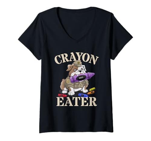Damen Kawaii Buntstiftfresser Bulldogge Soldat Schule Boot Camp Humor T-Shirt mit V-Ausschnitt Damen Kawaii Buntstiftfresser Bulldogge Soldat Schule Boot Camp Humor T-Shirt mit V-Ausschnitt von I Teach Military Flag Day No Grunt Left Behind