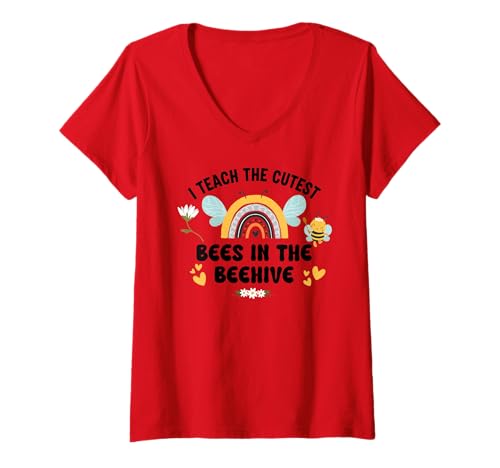 Damen I Teach The Cutest Bees in The Bee Hive Pre School Teacher T-Shirt mit V-Ausschnitt von I Teach the Cutest Bees in the Bee Hive Shirt PreK