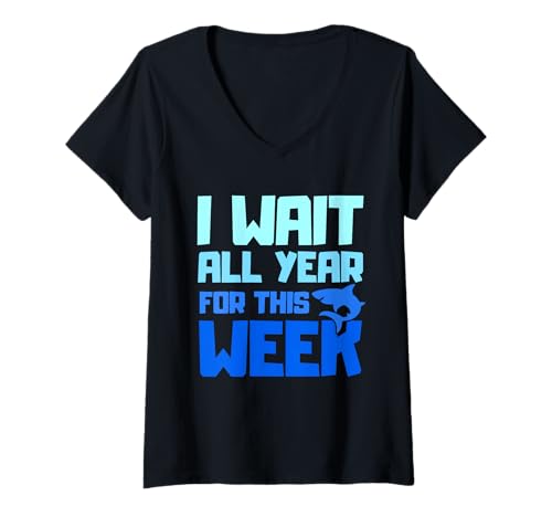 Damen I Wait All Year For This Week - Funny Shark T-Shirt mit V-Ausschnitt Damen I Wait All Year For This Week - Funny Shark T-Shirt mit V-Ausschnitt von I Wait All Year For This Week Shark Ocean Tee