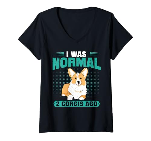 Damen Ich war normal vor 2 Corgis Corgi Dogs Dogs Hundeliebhaber T-Shirt mit V-Ausschnitt von I Was Normal 2 Corgis Ago