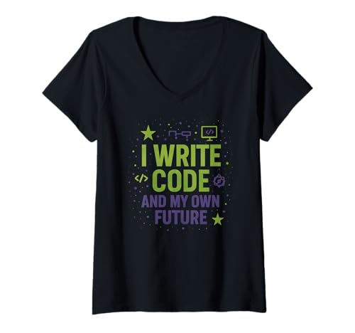 Damen Ich schreibe Code und entwickle mein eigenes Future Tech Startup-Programm T-Shirt mit V-Ausschnitt Damen Ich schreibe Code und entwickle mein eigenes Future Tech Startup-Programm T-Shirt mit V-Ausschnitt von I Write Code And My Own Future Tech Job Interview