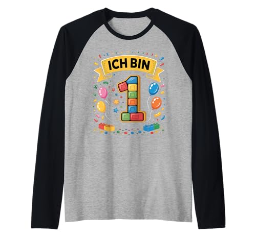 Kinder Bausteine Geburtstag Junge Mädchen 1 Jahre alt Raglan von I am 1 Building Blocks