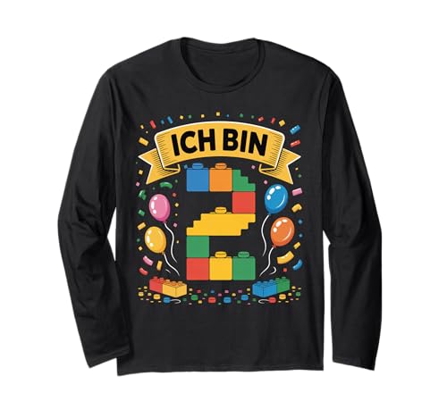 Kinder Bausteine Geburtstag Junge Mädchen 2 Jahre alt Langarmshirt von I am 2 Building Blocks