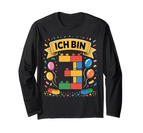 Kinder Bausteine Geburtstag Junge Mädchen 3 Jahre alt Langarmshirt von I am 3 Building Blocks