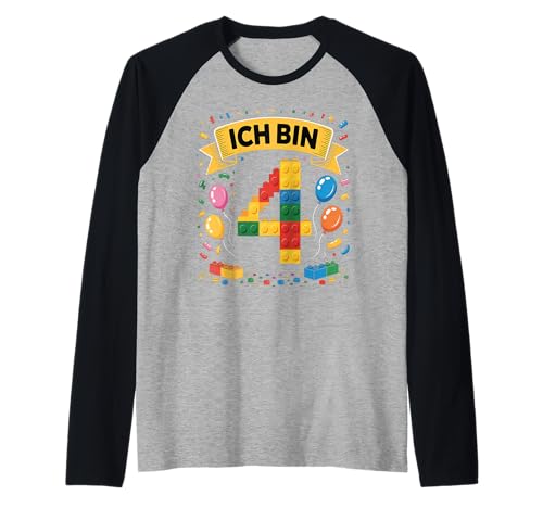 Kinder Bausteine Geburtstag Junge Mädchen 4 Jahre alt Raglan von I am 4 Building Blocks