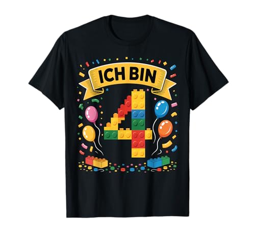 Kinder Bausteine Geburtstag Junge Mädchen 4 Jahre alt T-Shirt von I am 4 Building Blocks