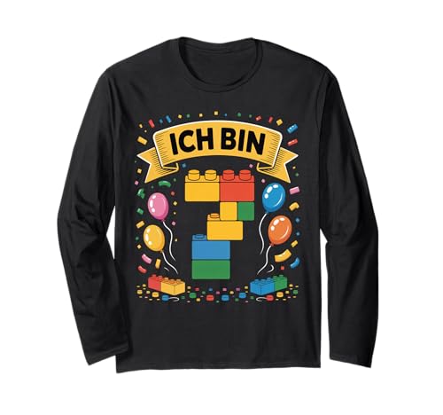 Kinder Bausteine Geburtstag Junge Mädchen 7 Jahre alt Langarmshirt von I am 7 Building Blocks