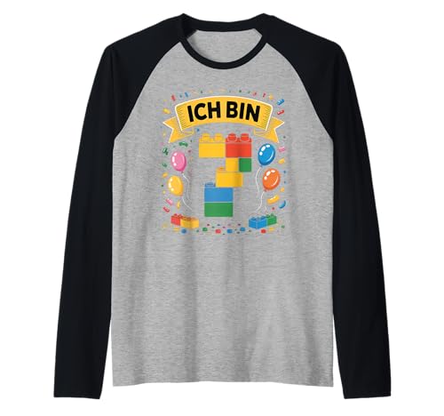 Kinder Bausteine Geburtstag Junge Mädchen 7 Jahre alt Raglan von I am 7 Building Blocks