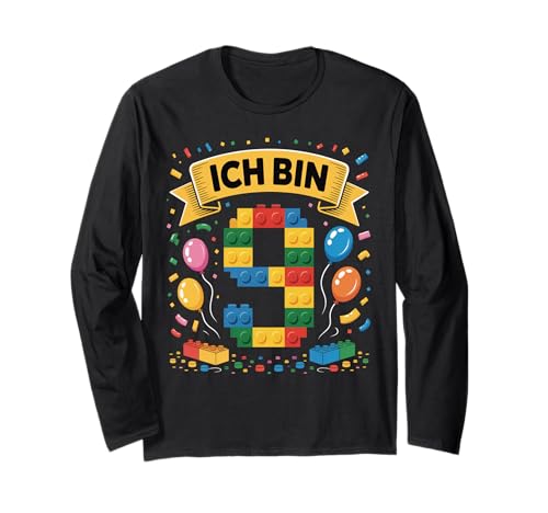 Kinder Bausteine Geburtstag Junge Mädchen 9 Jahre alt Langarmshirt von I am 9 Building Blocks