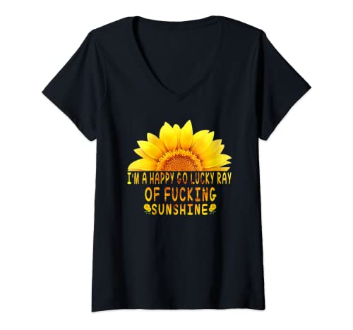 Damen Ich bin ein Happy Go Lucky Ray Of Fucking Sunshine Shirt T-Shirt mit V-Ausschnitt Damen Ich bin ein Happy Go Lucky Ray Of Fucking Sunshine Shirt T-Shirt mit V-Ausschnitt von I am a Happy Go Lucky Sunflower TShirt