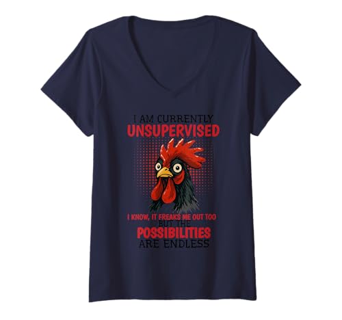 Damen Ich bin derzeit unbeaufsichtigt Lustiges Sprichwort Sarkastischer Humor T-Shirt mit V-Ausschnitt Damen Ich bin derzeit unbeaufsichtigt Lustiges Sprichwort Sarkastischer Humor T-Shirt mit V-Ausschnitt von I am currently Unsupervised Funny Chicken Humor