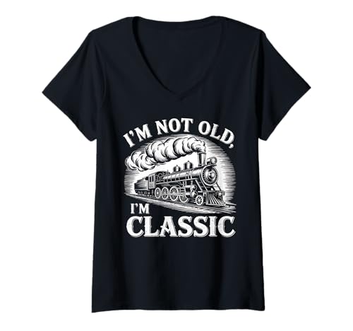Damen Dampflokomotive I'm Not Always A Train Wrack TUT TUT Dad T-Shirt mit V-Ausschnitt Damen Dampflokomotive I'm Not Always A Train Wrack TUT TUT Dad T-Shirt mit V-Ausschnitt von I am not old I am Classic I'm Not Wreck A Train