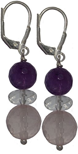 I-be, Amethyst, Bergkristall, Rosenquarz Edelstein Ohrringe 925 Silber, Länge 4,2 cm im Geschenketui, 38210325072153 von I-be