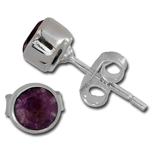 I-be, Amethyst Edelstein facettiert 5 mm Ohrstecker rund, 925 Silber, im Geschenketui, 350321/5 von I-be