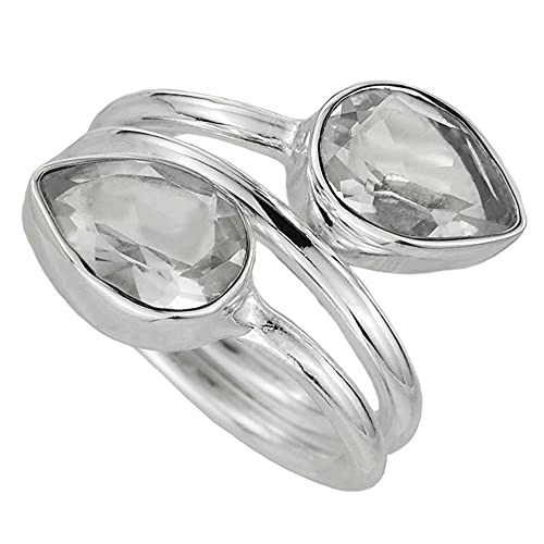 I-be, Bergkristall Edelstein Ring mit zwei facettierten Tropfen 925 Sterling Silber, 100724x2 (56) von I-be