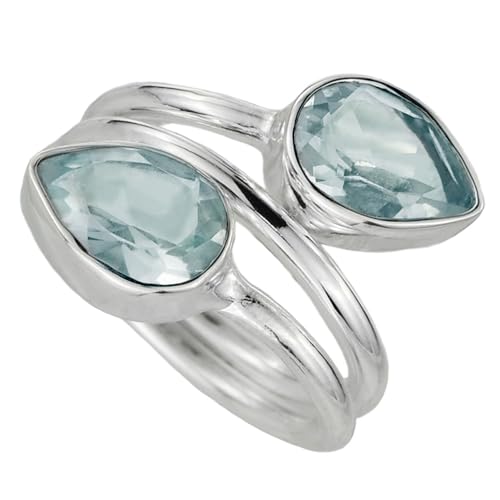 I-be, Blautopas Edelstein Ring 2 Steine facettiert, 925 Silber, im Geschenketui, 107224x2 (56) von I-be