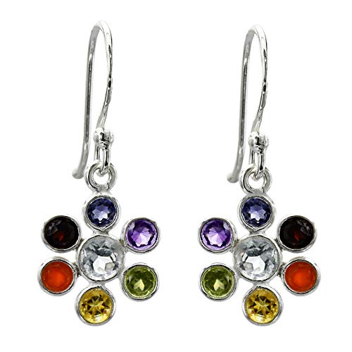 I-be, Chakra Ohrringe 7 Edelsteine, 925 Silber, Länge: 3 cm im Geschenketui, 39 Chakra Flower von I-be