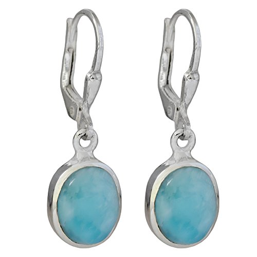 I-be, Larimar Edelstein Ohrringe oval, 925 Silber, Länge 3 cm im Geschenketui, 393012 KB von I-be