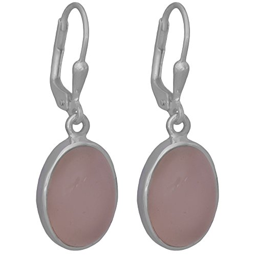 I-be, Rosenquarz Edelstein Ohrringe oval, 925 Silber, Länge: 3,3 cm, im Geschenketui, 395312 g KB von I-be