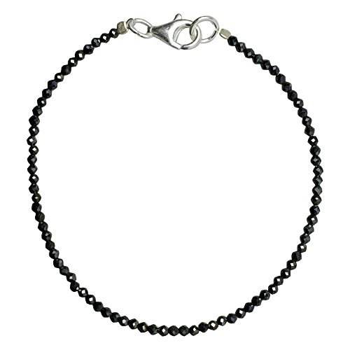 I-be, Schwarzes Spinell Armband schwarz silbriger Schimmer ? 2 mm, 925 Sterling Silber Karabinerverschluss, L?nge 20 cm 506602/si/20 von I-be