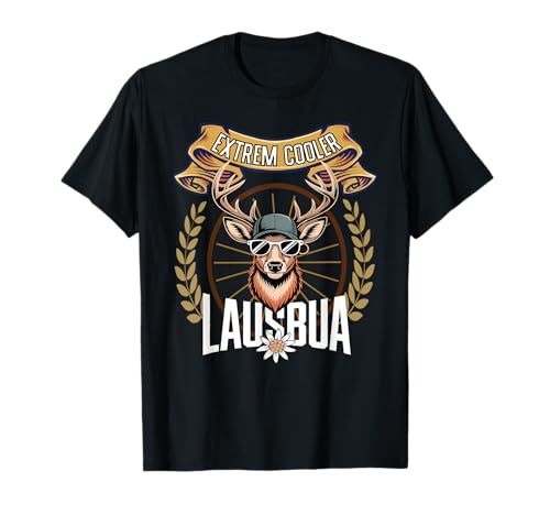 Lausbua Hirsch Lederhose Kinder Trachten Herren Lausbua T-Shirt von I bin a bayrischer Lausbua Herren Jungen