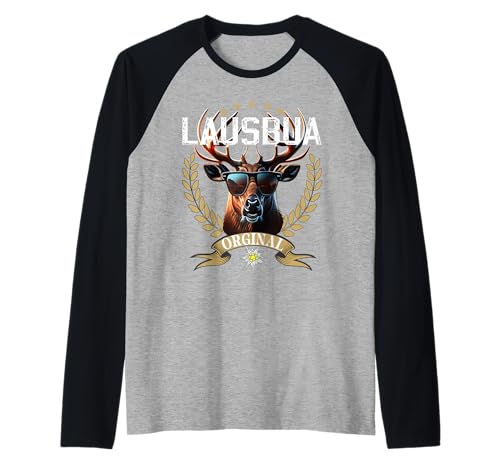 Lausbua Hirsch Lederhose Kinder Trachten Herren Lausbua Raglan von I bin a bayrischer Lausbua Tracht Jungen