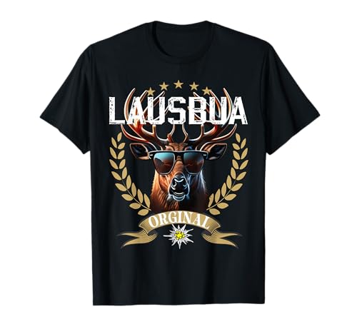 Lausbua Hirsch Lederhose Kinder Trachten Herren Lausbua T-Shirt von I bin a bayrischer Lausbua Tracht Jungen