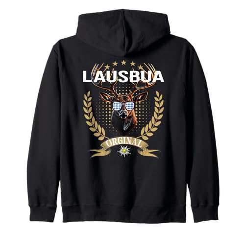 Lausbua Hirsch Lederhose Kinder Trachten Herren Lausbua Kapuzenjacke von I bin a bayrischer Lausbua