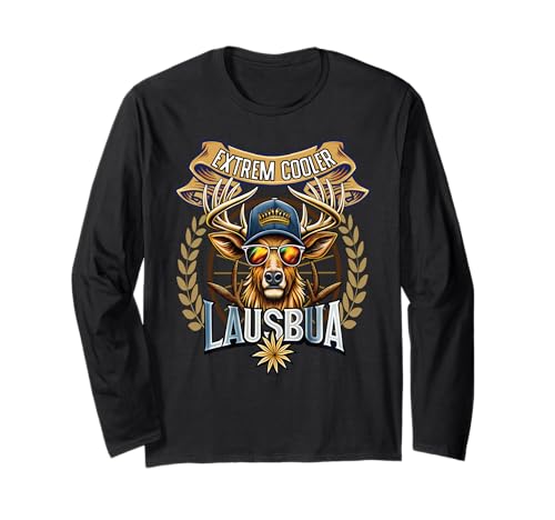 Lausbua Hirsch Lederhose Kinder Trachten Herren Lausbua Langarmshirt von I bin a bayrischer Lausbua