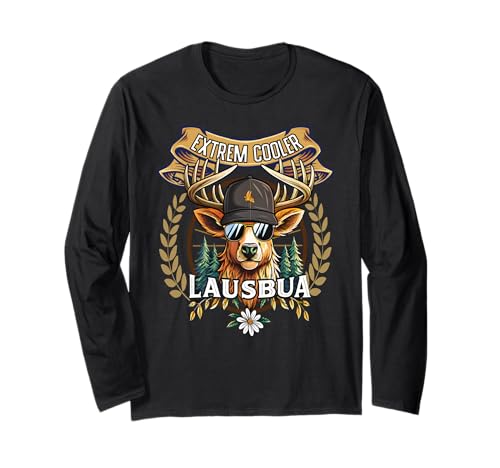 Lausbua Hirsch Lederhose Kinder Trachten Herren Lausbua Langarmshirt von I bin a bayrischer Lausbua