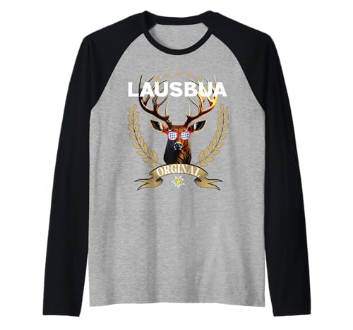 Lausbua Hirsch Lederhose Kinder Trachten Herren Lausbua Raglan von I bin a bayrischer Lausbua