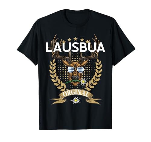 Lausbua Hirsch Lederhose Kinder Trachten Herren Lausbua T-Shirt von I bin a bayrischer Lausbua