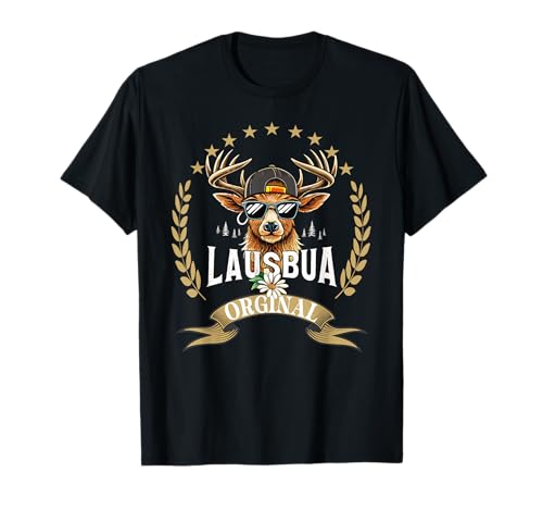 Lausbua Hirsch Lederhose Kinder Trachten Herren Lausbua T-Shirt von I bin a bayrischer Lausbua