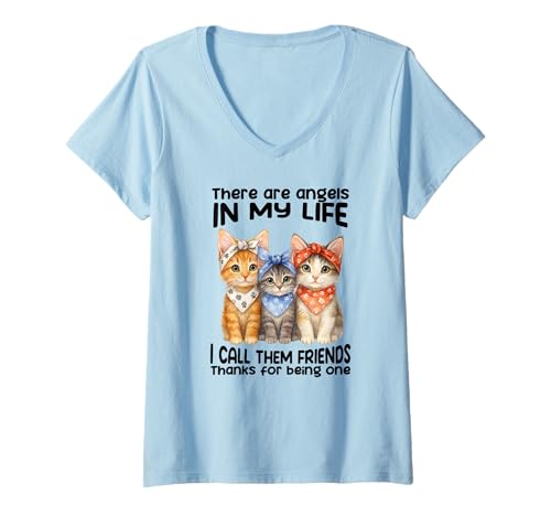 Damen Es gibt Engel in Meinem Leben, ich nenne sie Freunde, Katze. T-Shirt mit V-Ausschnitt Damen Es gibt Engel in Meinem Leben, ich nenne sie Freunde, Katze. T-Shirt mit V-Ausschnitt von I call them friends thanks for being one Tee