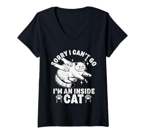 Damen Ich kann nicht gehen, ich bin eine Insiderkatze, lustige, introvertierte Home Body Cat T-Shirt mit V-Ausschnitt Damen Ich kann nicht gehen, ich bin eine Insiderkatze, lustige, introvertierte Home Body Cat T-Shirt mit V-Ausschnitt von I can't Go I'm an Inside cat funny introvert Home