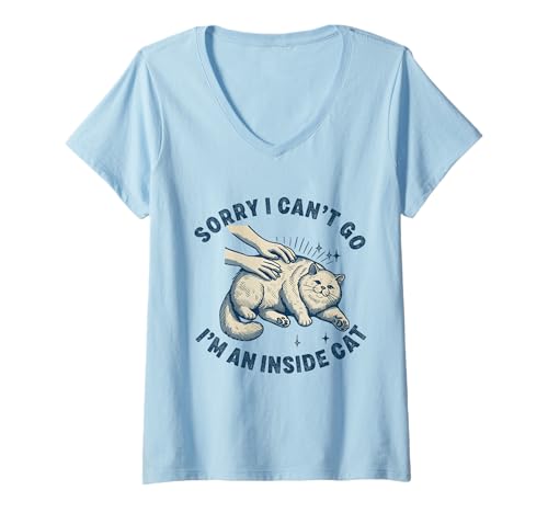 Damen Ich kann nicht gehen, ich bin eine Insiderkatze, lustige, introvertierte Home Body Cat T-Shirt mit V-Ausschnitt Damen Ich kann nicht gehen, ich bin eine Insiderkatze, lustige, introvertierte Home Body Cat T-Shirt mit V-Ausschnitt von I can't Go I'm an Inside cat funny introvert Home