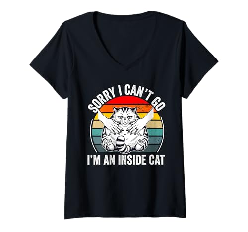 Damen Ich kann nicht gehen, ich bin eine Insiderkatze, lustige, introvertierte Home Body Cat T-Shirt mit V-Ausschnitt Damen Ich kann nicht gehen, ich bin eine Insiderkatze, lustige, introvertierte Home Body Cat T-Shirt mit V-Ausschnitt von I can't Go I'm an Inside cat funny introvert Home