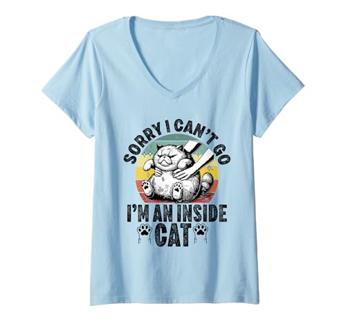 Damen Katzenliebhaber, introvertiert, Ich kann nicht gehen, ich bin eine Insider-Katze, Homebody T-Shirt mit V-Ausschnitt Damen Katzenliebhaber, introvertiert, Ich kann nicht gehen, ich bin eine Insider-Katze, Homebody T-Shirt mit V-Ausschnitt von I can't Go I'm an Inside cat funny introvert Home