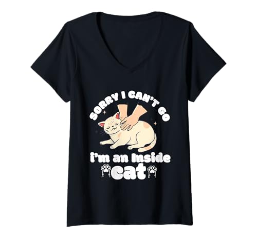 Damen Lustige introvertierte Katze I can't Go I'm an Inside cat Homebody T-Shirt mit V-Ausschnitt Damen Lustige introvertierte Katze I can't Go I'm an Inside cat Homebody T-Shirt mit V-Ausschnitt von I can't Go I'm an Inside cat funny introvert Home