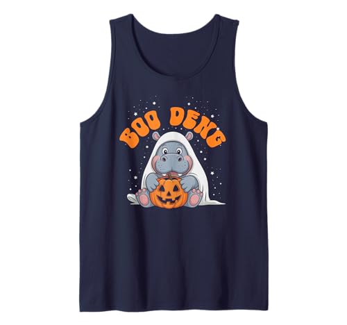Cute Boodeng Baby Pygmy Hippo Gruseliges Süßes oder Saures Tank Top von I'd Rather Be Hippopotamus Haunted House Monster