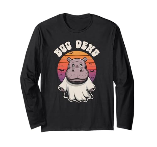 Kawaii Boo DENG Baby Pygmy Nilpferd gruseliges Geisterhaus Langarmshirt von I'd Rather Be Hippopotamus Spirit Animal Moo