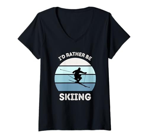 Damen I'd Rather Be Skiing Downhill Skifahren Familie Winterurlaub T-Shirt mit V-Ausschnitt Damen I'd Rather Be Skiing Downhill Skifahren Familie Winterurlaub T-Shirt mit V-Ausschnitt von I'd Rather Be Skiing Downhill Skiing Family Winter