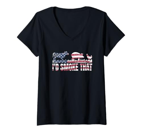 Damen I'd Smoke That Patriot BBQ - Lustiges Barbecue mit amerikanischer Flagge T-Shirt mit V-Ausschnitt Damen I'd Smoke That Patriot BBQ - Lustiges Barbecue mit amerikanischer Flagge T-Shirt mit V-Ausschnitt von I'd Smoke That Patriot BBQ